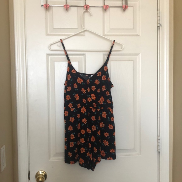 Orange flowered black romper - Picture 1 of 2